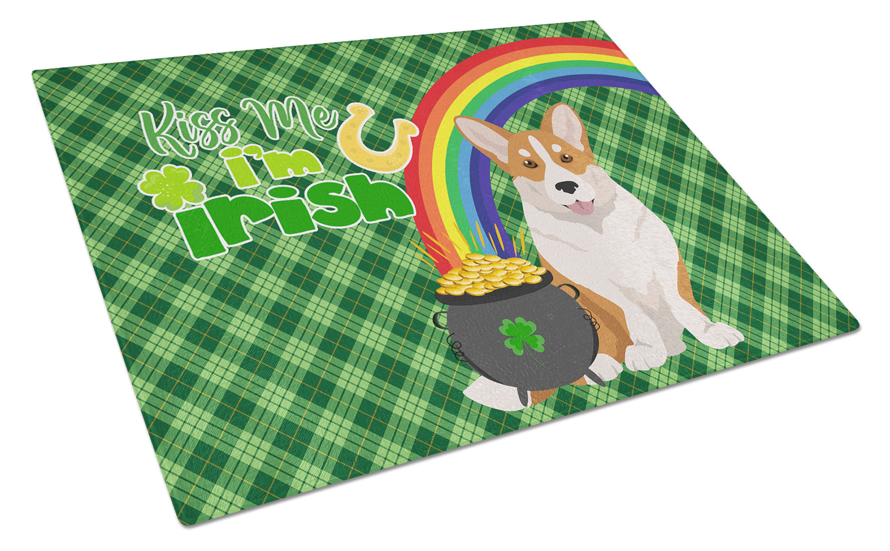 Red Cardigan Corgi St. Patrick's Day Glass Cutting Board Decorative Tempered Glass Kitchen Cutting and Serving Board Large Size Chopping Board