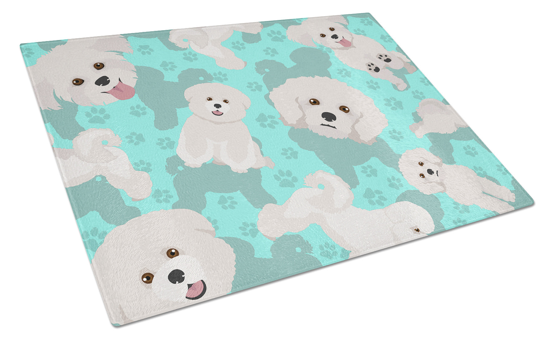 Bichon Frise Glass Cutting Board Decorative Tempered Glass Kitchen Cutting and Serving Board Large Size Chopping Board