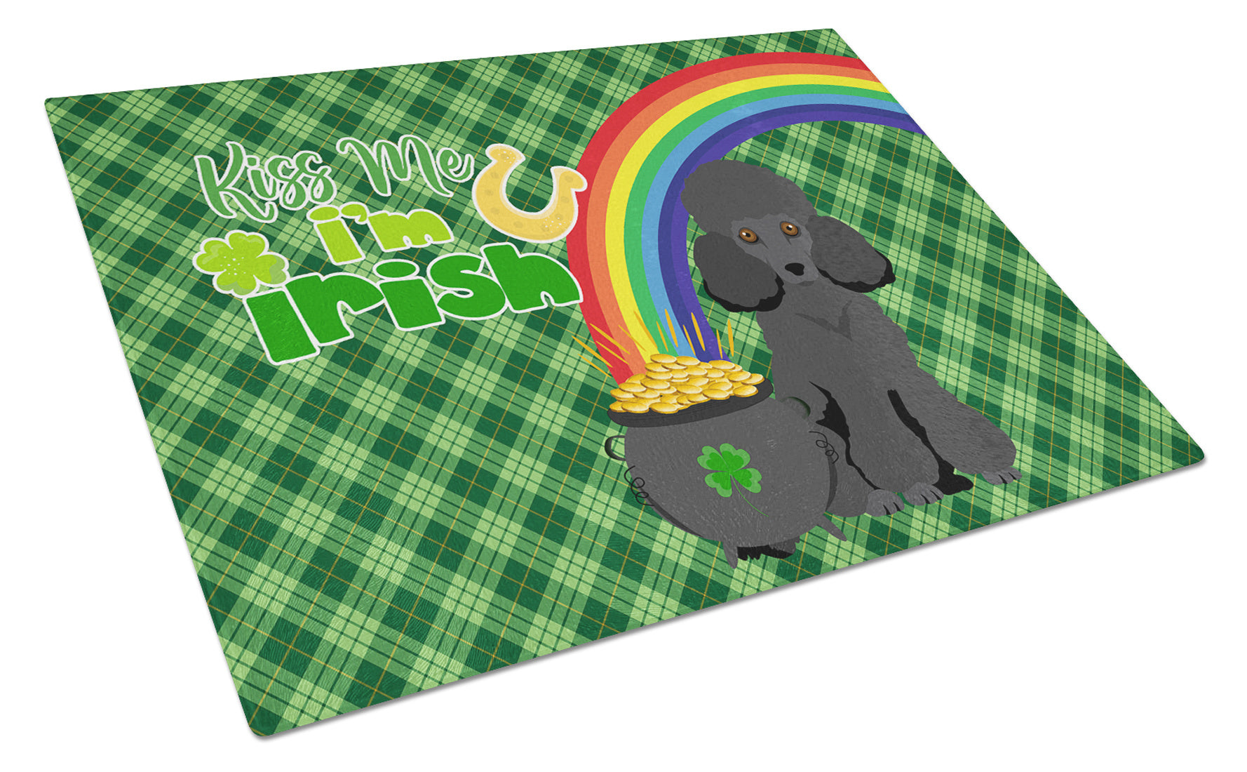 Toy Black Poodle St. Patrick's Day Glass Cutting Board Decorative Tempered Glass Kitchen Cutting and Serving Board Large Size Chopping Board