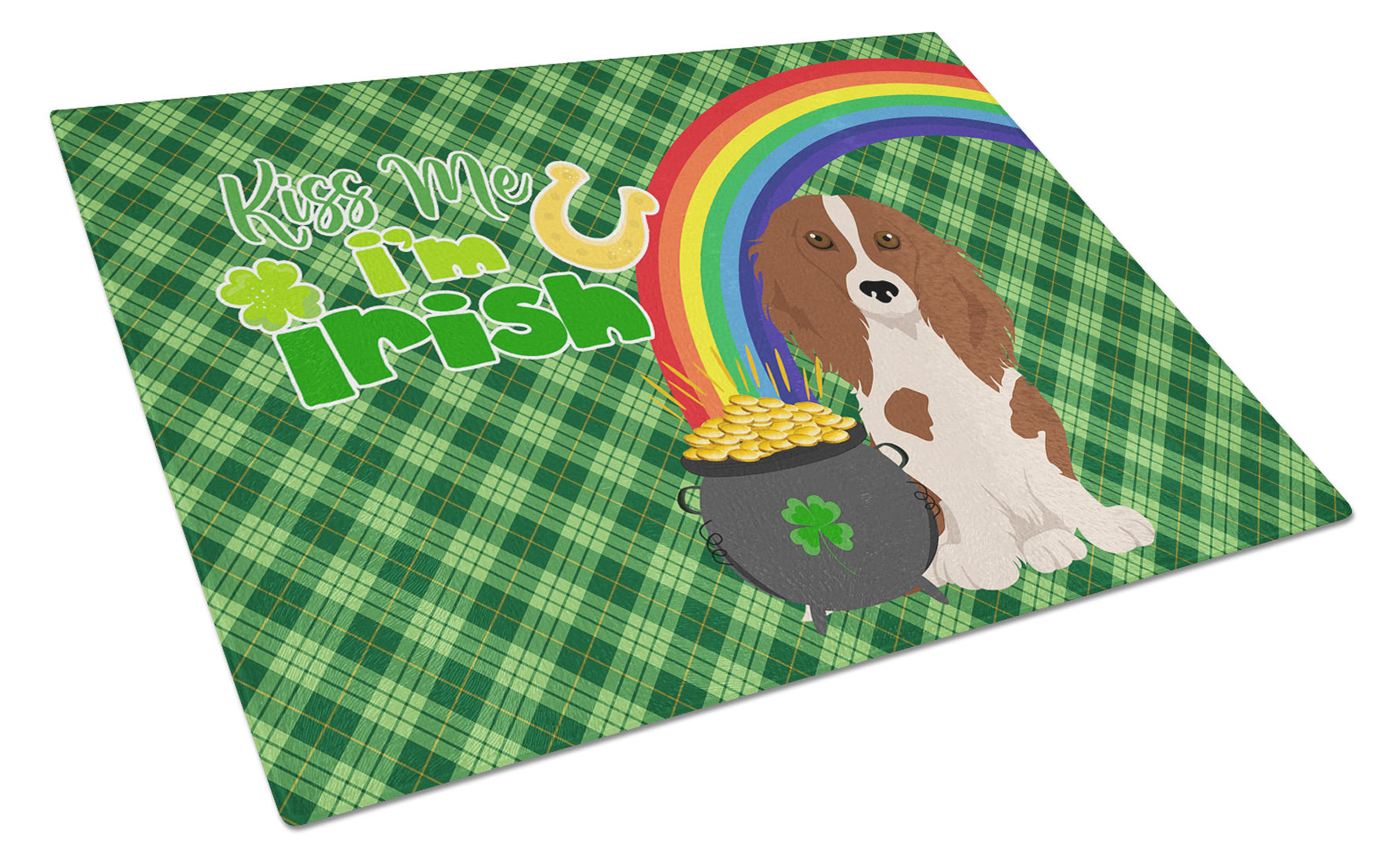 Longhair Red Pedbald Dachshund St. Patrick's Day Glass Cutting Board Decorative Tempered Glass Kitchen Cutting and Serving Board Large Size Chopping Board