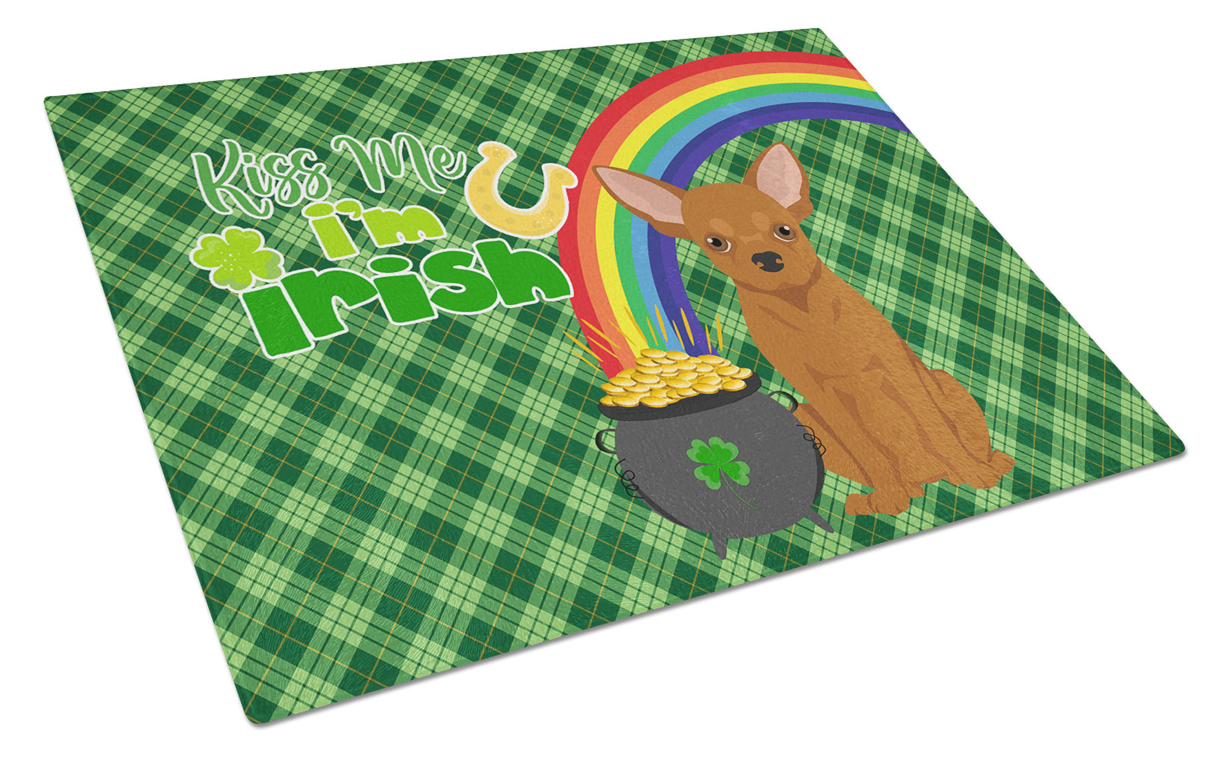 Red Chihuahua St. Patrick's Day Glass Cutting Board Decorative Tempered Glass Kitchen Cutting and Serving Board Large Size Chopping Board