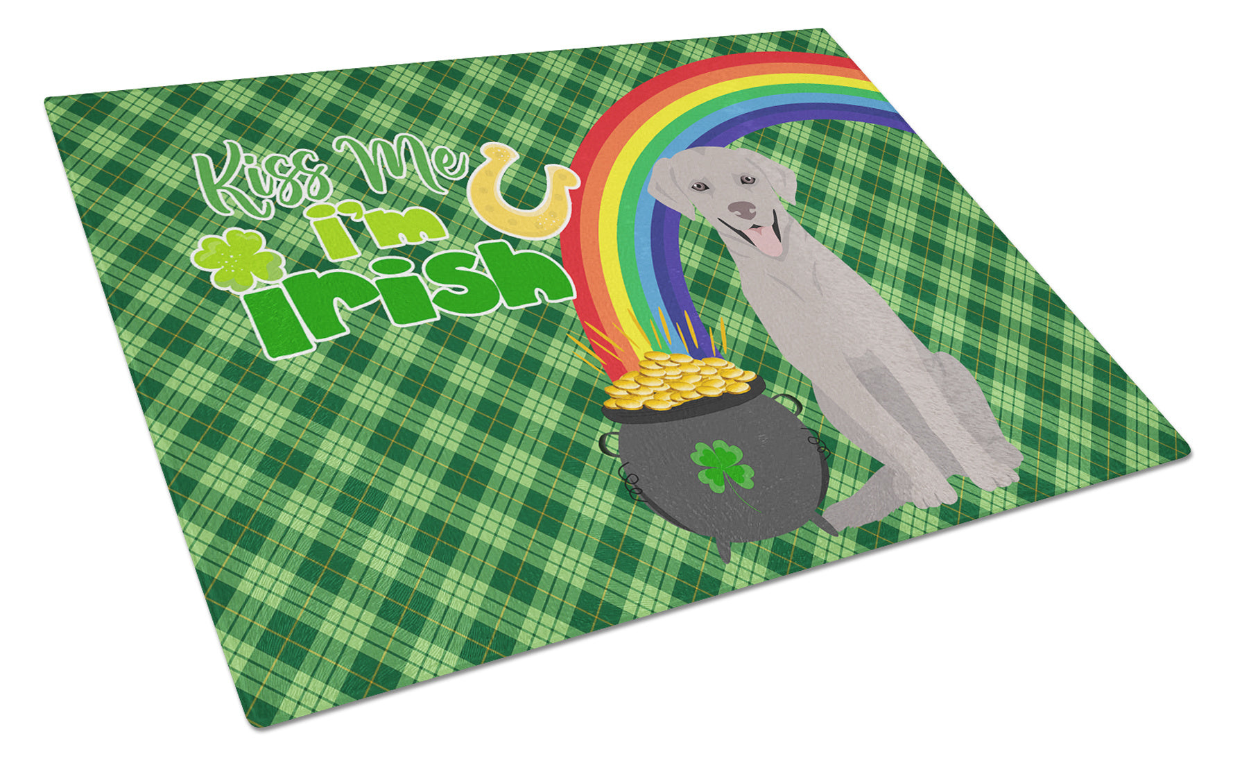 Gray Labrador Retriever St. Patrick's Day Glass Cutting Board Decorative Tempered Glass Kitchen Cutting and Serving Board Large Size Chopping Board