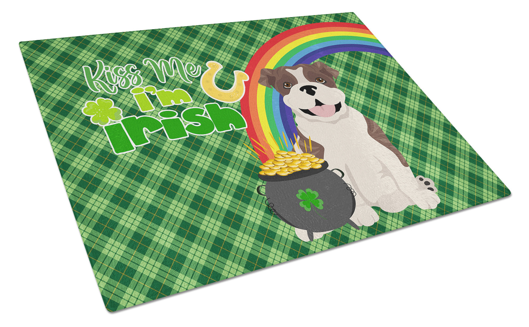 Brindle English Bulldog St. Patrick's Day Glass Cutting Board Decorative Tempered Glass Kitchen Cutting and Serving Board Large Size Chopping Board