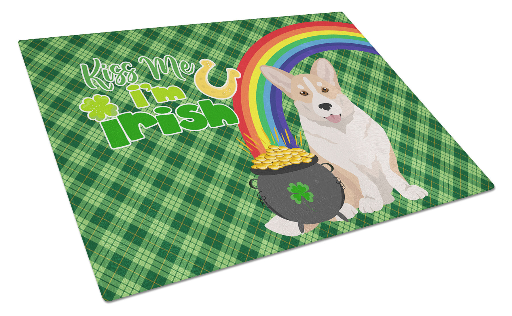 Fawn Cardigan Corgi St. Patrick's Day Glass Cutting Board Decorative Tempered Glass Kitchen Cutting and Serving Board Large Size Chopping Board