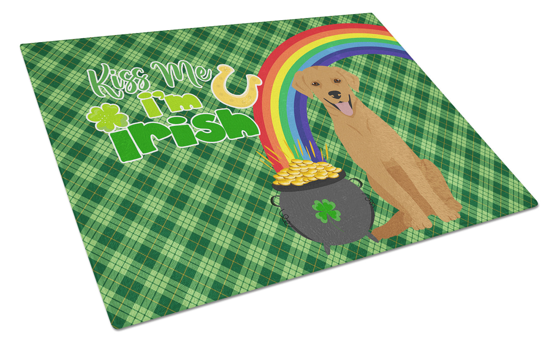 Red Fox Labrador Retriever St. Patrick's Day Glass Cutting Board Decorative Tempered Glass Kitchen Cutting and Serving Board Large Size Chopping Board