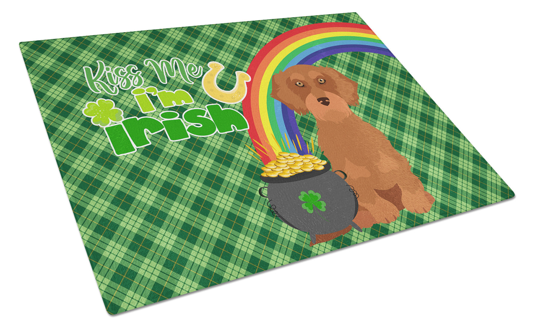 Wirehair Red Dachshund St. Patrick's Day Glass Cutting Board Decorative Tempered Glass Kitchen Cutting and Serving Board Large Size Chopping Board