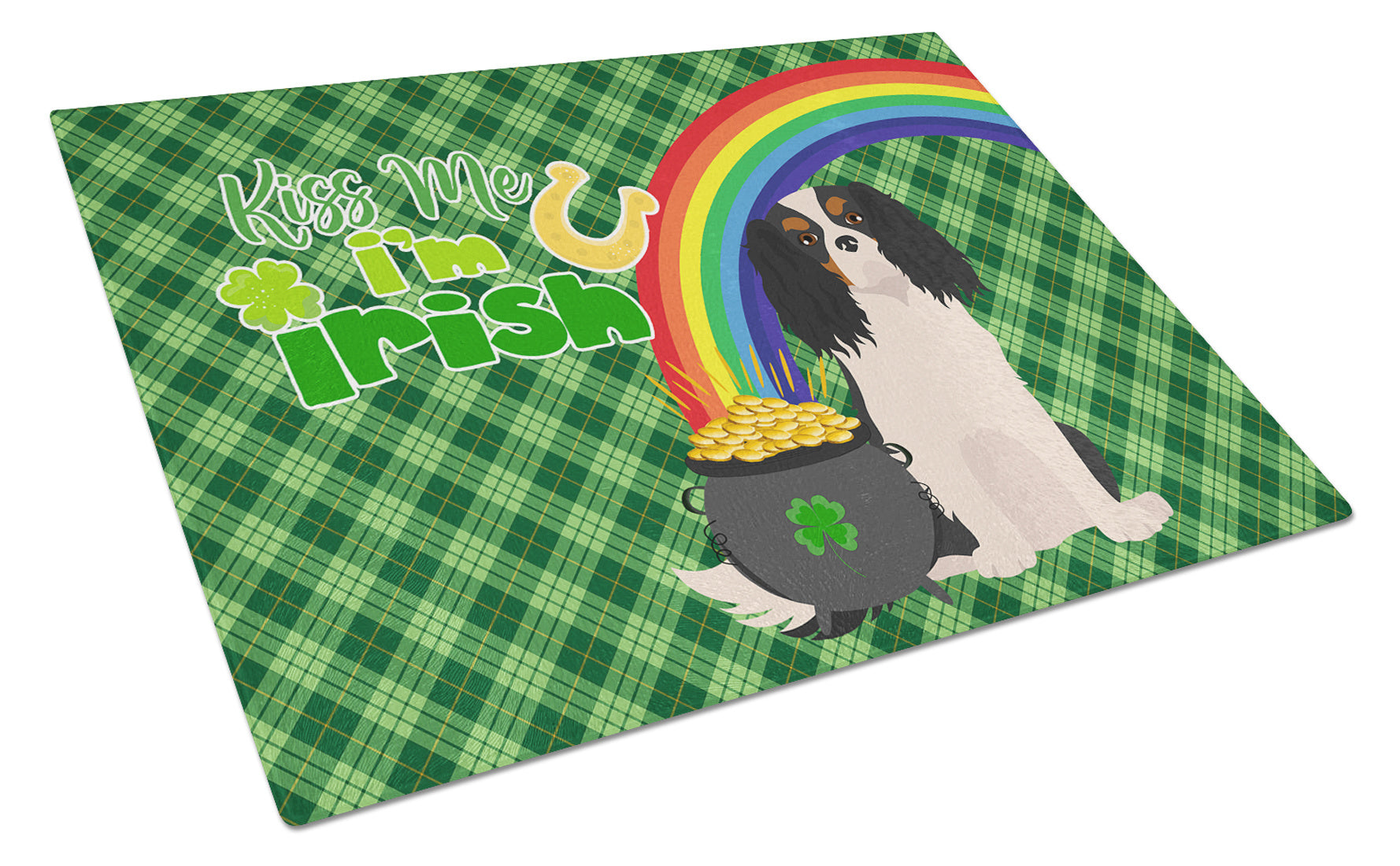 Tricolor Cavalier Spaniel St. Patrick's Day Glass Cutting Board Decorative Tempered Glass Kitchen Cutting and Serving Board Large Size Chopping Board