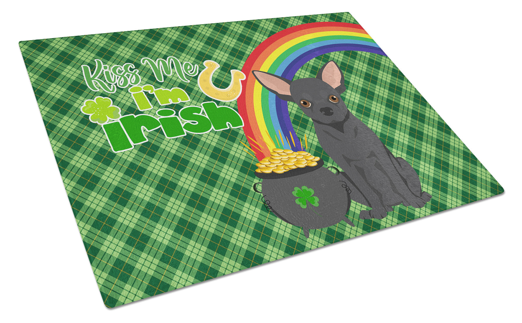 Black Chihuahua St. Patrick's Day Glass Cutting Board Decorative Tempered Glass Kitchen Cutting and Serving Board Large Size Chopping Board