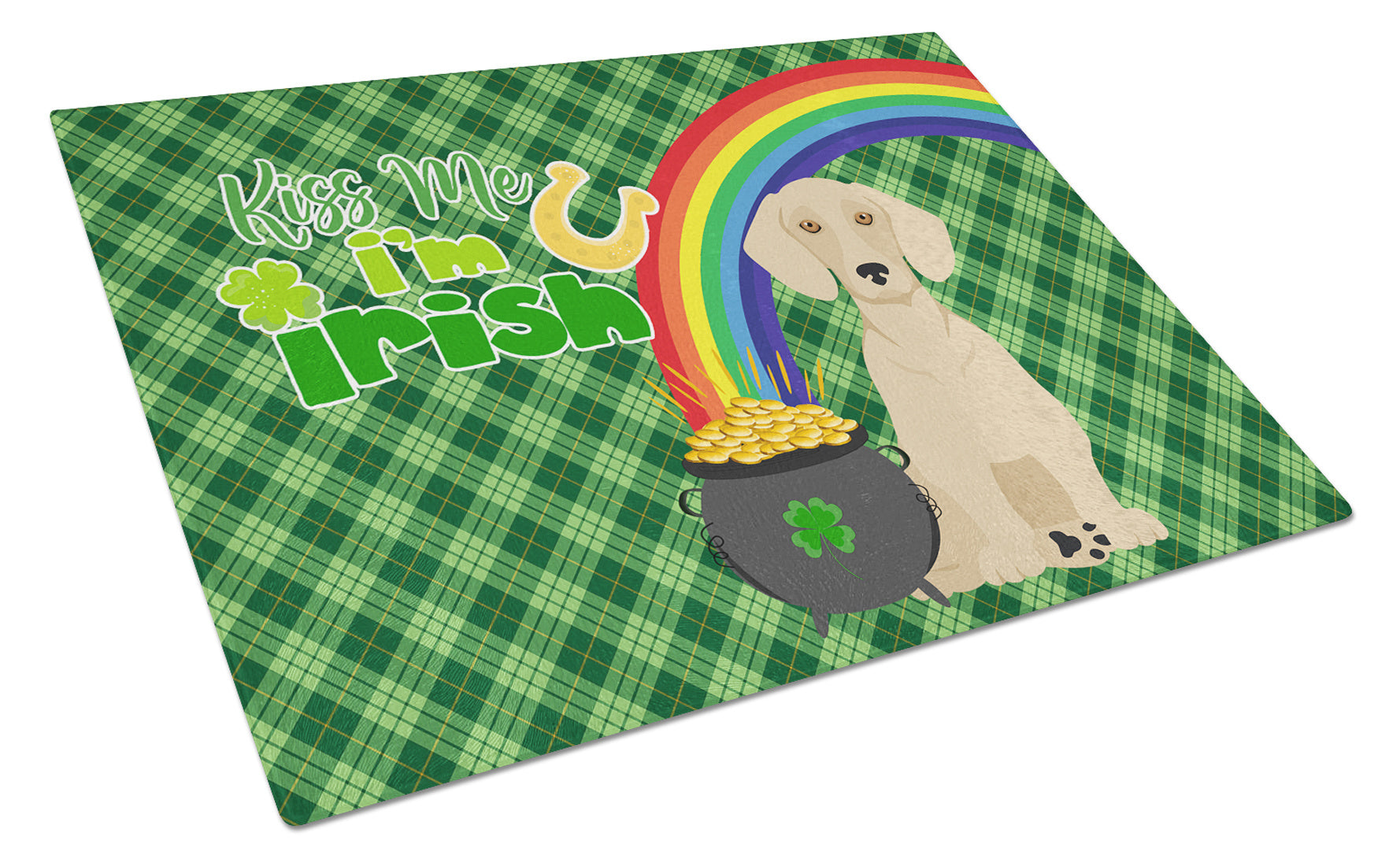 Cream Dachshund St. Patrick's Day Glass Cutting Board Decorative Tempered Glass Kitchen Cutting and Serving Board Large Size Chopping Board