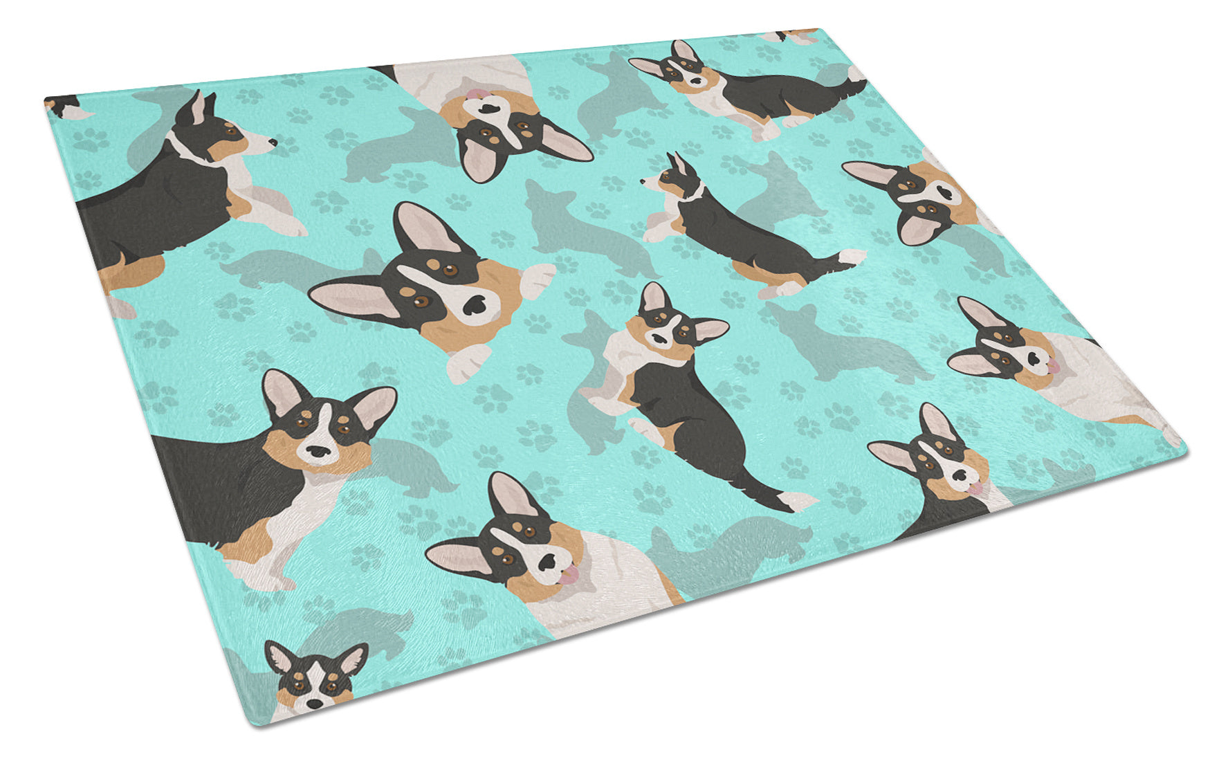 Tricolor Cardigan Corgi Glass Cutting Board Decorative Tempered Glass Kitchen Cutting and Serving Board Large Size Chopping Board