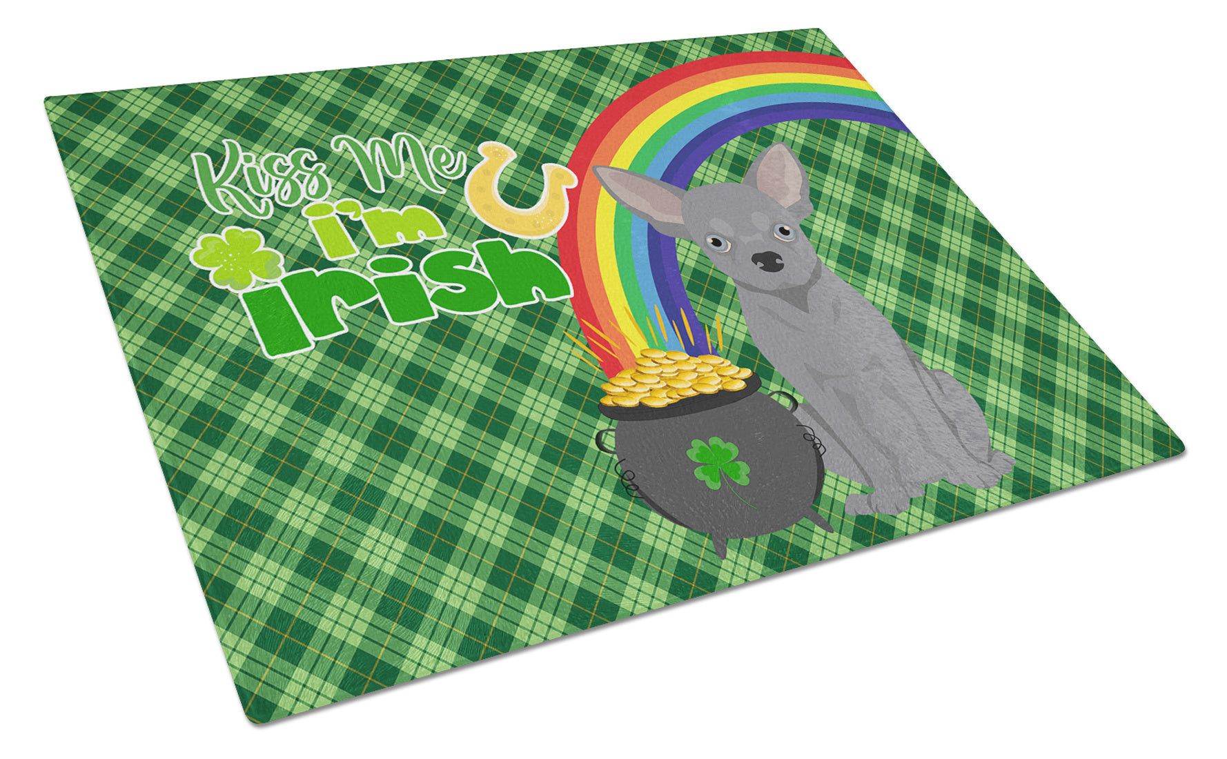 Blue Chihuahua St. Patrick's Day Glass Cutting Board Decorative Tempered Glass Kitchen Cutting and Serving Board Large Size Chopping Board