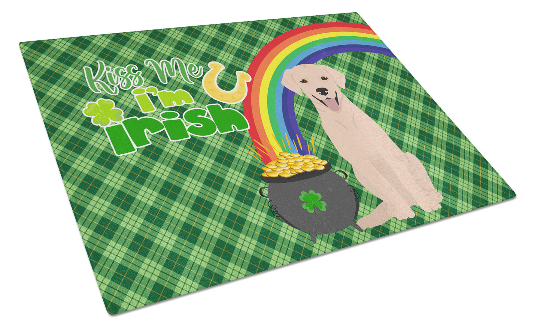 Yellow Labrador Retriever St. Patrick's Day Glass Cutting Board Decorative Tempered Glass Kitchen Cutting and Serving Board Large Size Chopping Board