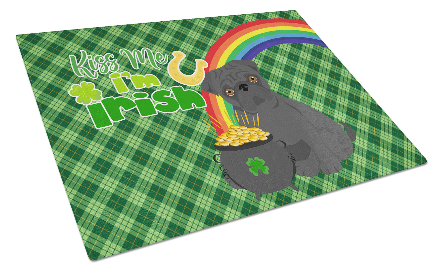 Black Pug St. Patrick's Day Glass Cutting Board Decorative Tempered Glass Kitchen Cutting and Serving Board Large Size Chopping Board