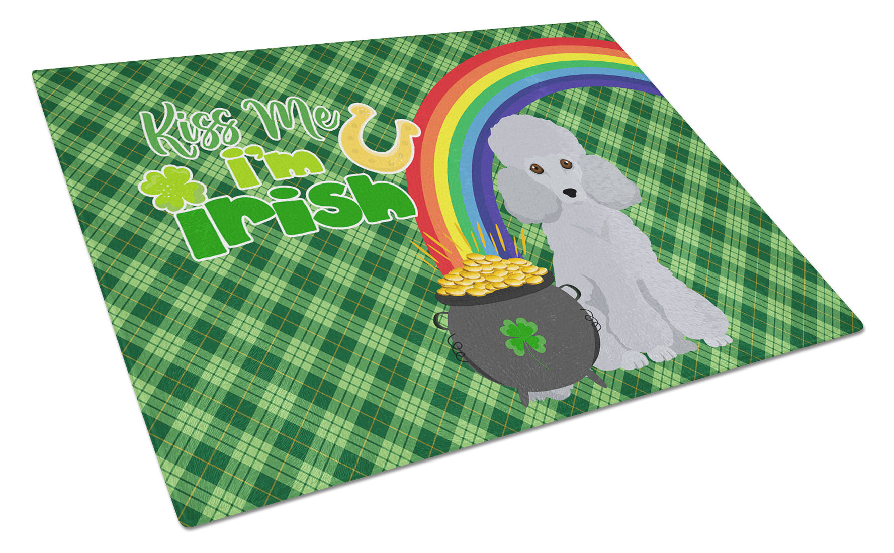 Toy Silver Poodle St. Patrick's Day Glass Cutting Board Decorative Tempered Glass Kitchen Cutting and Serving Board Large Size Chopping Board