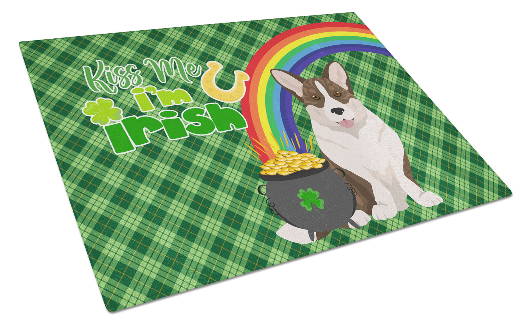 Brindle Cardigan Corgi St. Patrick's Day Glass Cutting Board Decorative Tempered Glass Kitchen Cutting and Serving Board Large Size Chopping Board