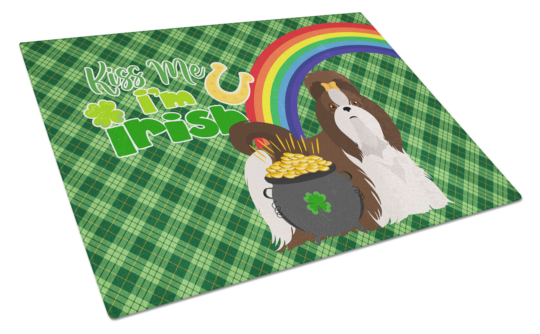 Liver and White Shih Tzu St. Patrick's Day Glass Cutting Board Decorative Tempered Glass Kitchen Cutting and Serving Board Large Size Chopping Board