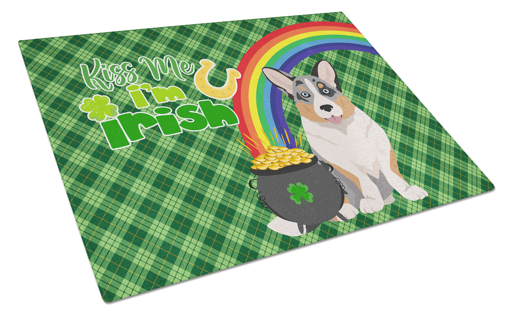 Blue Merle Cardigan Corgi St. Patrick's Day Glass Cutting Board Decorative Tempered Glass Kitchen Cutting and Serving Board Large Size Chopping Board