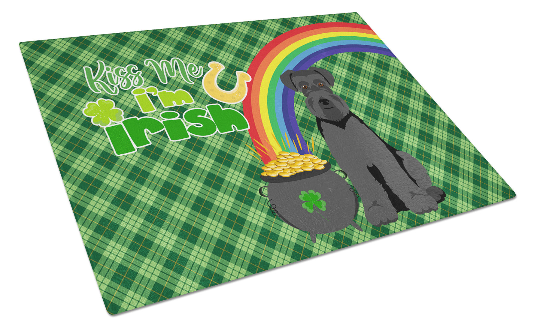 Black Natural Ears Schnauzer St. Patrick's Day Glass Cutting Board Decorative Tempered Glass Kitchen Cutting and Serving Board Large Size Chopping Board