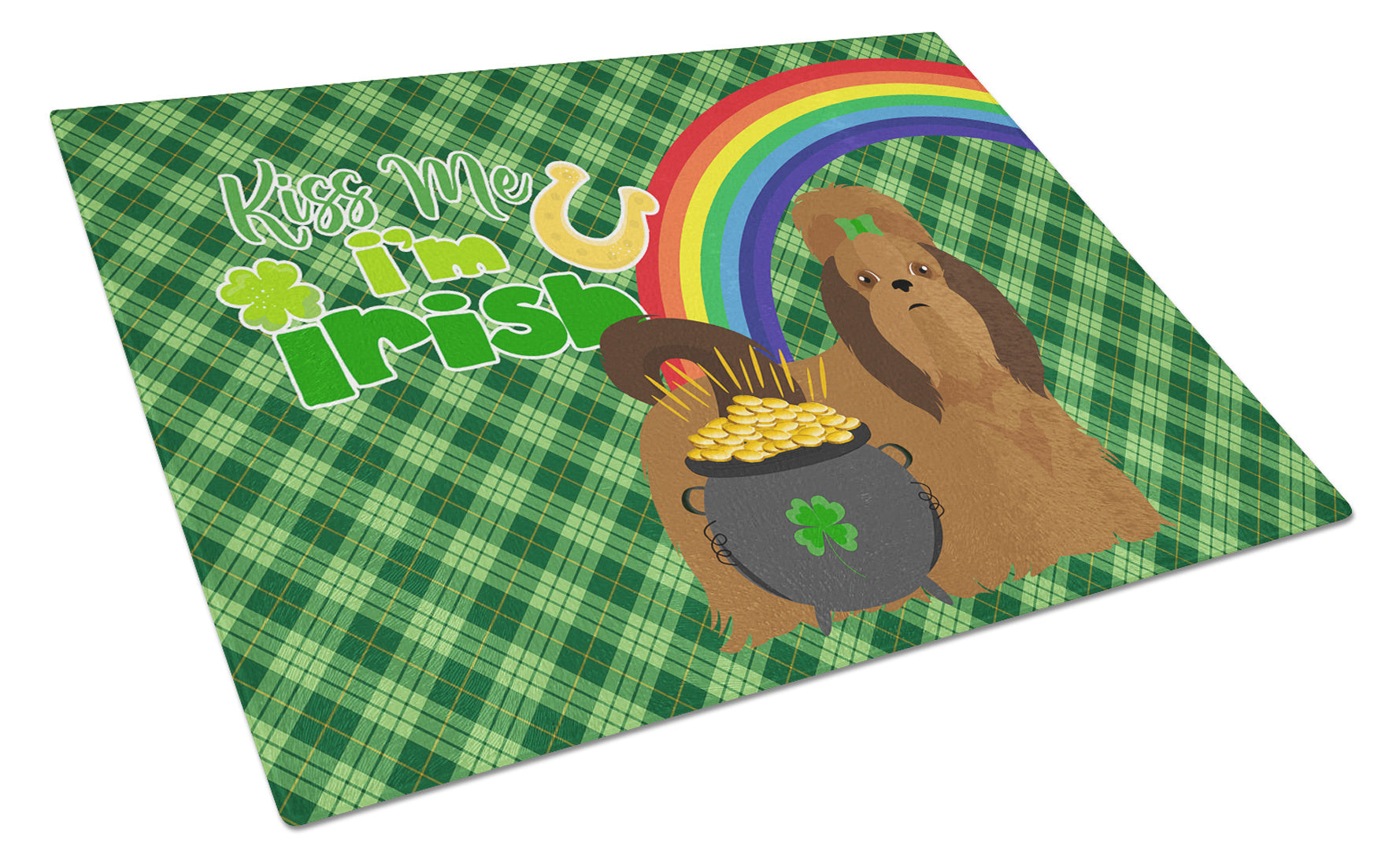 Red Shih Tzu St. Patrick's Day Glass Cutting Board Decorative Tempered Glass Kitchen Cutting and Serving Board Large Size Chopping Board