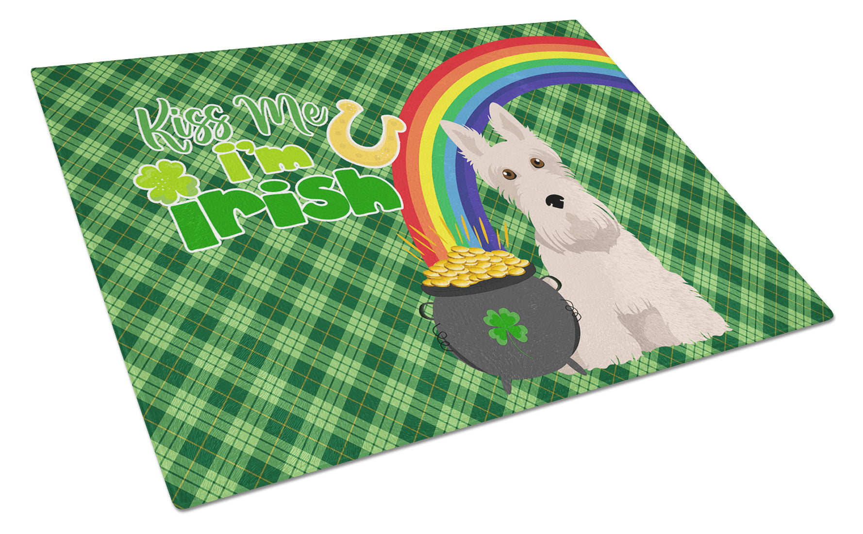 Wheaten Scottish Terrier St. Patrick's Day Glass Cutting Board Decorative Tempered Glass Kitchen Cutting and Serving Board Large Size Chopping Board