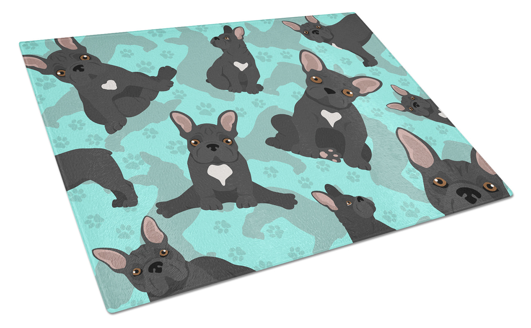 Black French Bulldog Glass Cutting Board Decorative Tempered Glass Kitchen Cutting and Serving Board Large Size Chopping Board