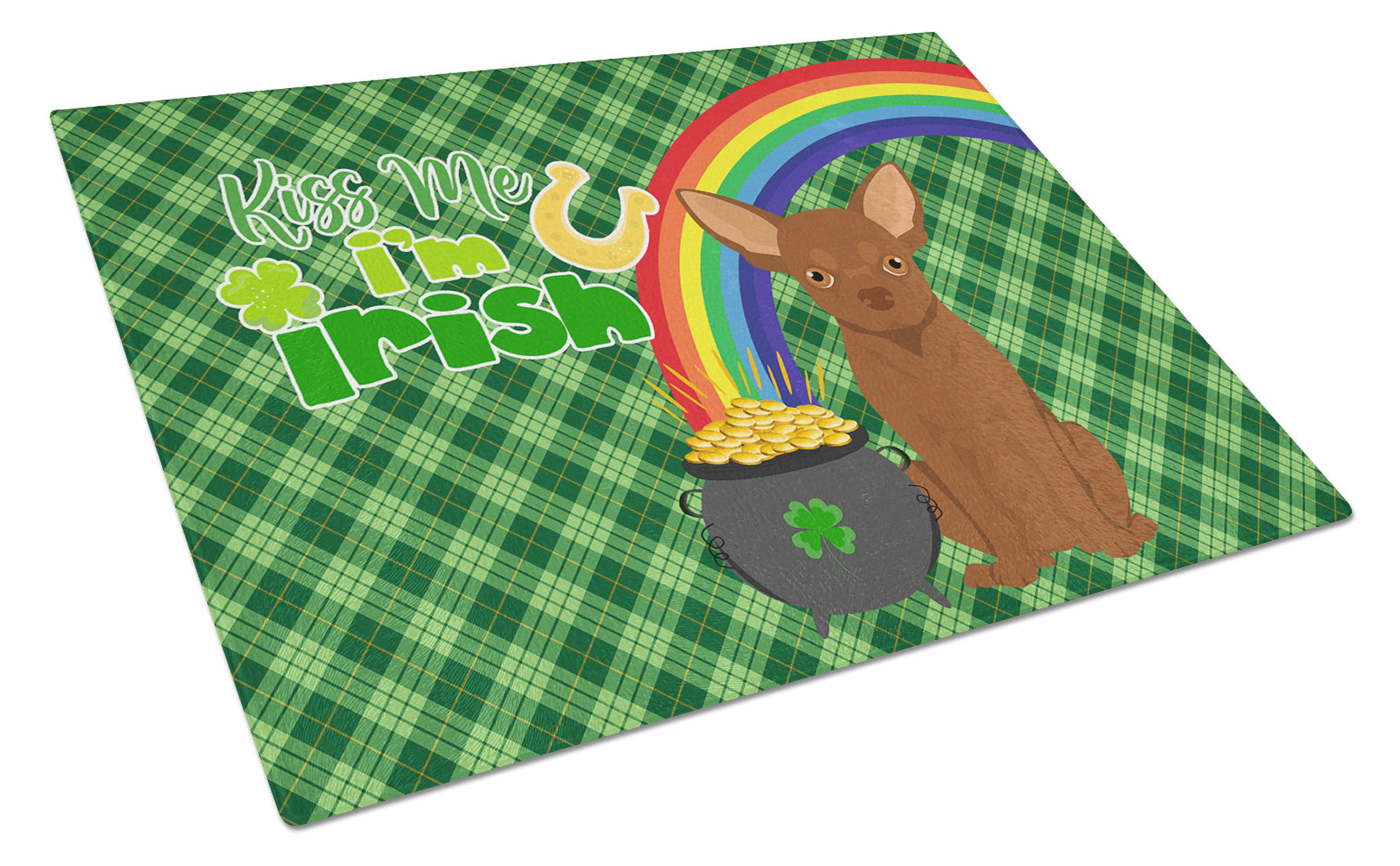 Chocolate Chihuahua St. Patrick's Day Glass Cutting Board Decorative Tempered Glass Kitchen Cutting and Serving Board Large Size Chopping Board