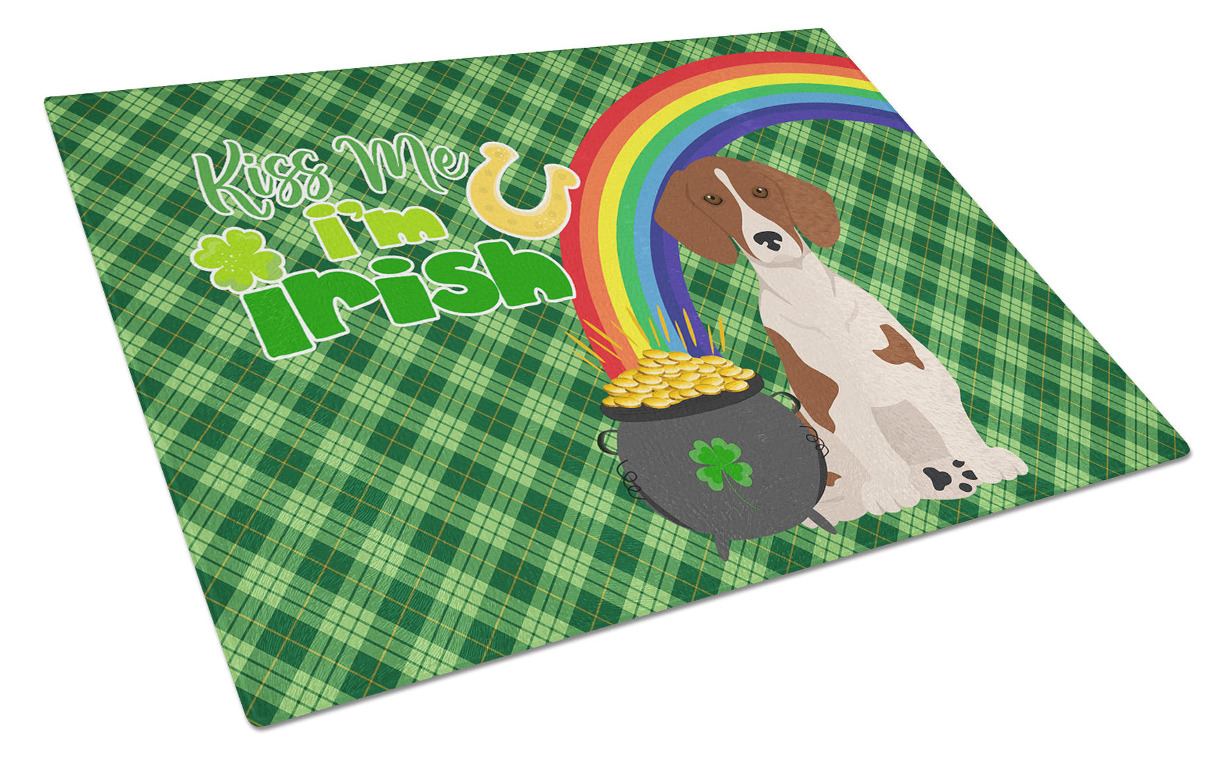 Red Piebald Dachshund St. Patrick's Day Glass Cutting Board Decorative Tempered Glass Kitchen Cutting and Serving Board Large Size Chopping Board