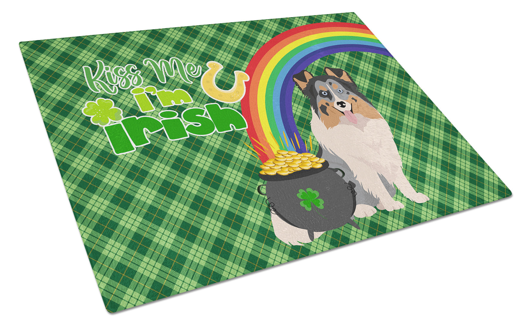 Blue Merle Sheltie St. Patrick's Day Glass Cutting Board Decorative Tempered Glass Kitchen Cutting and Serving Board Large Size Chopping Board