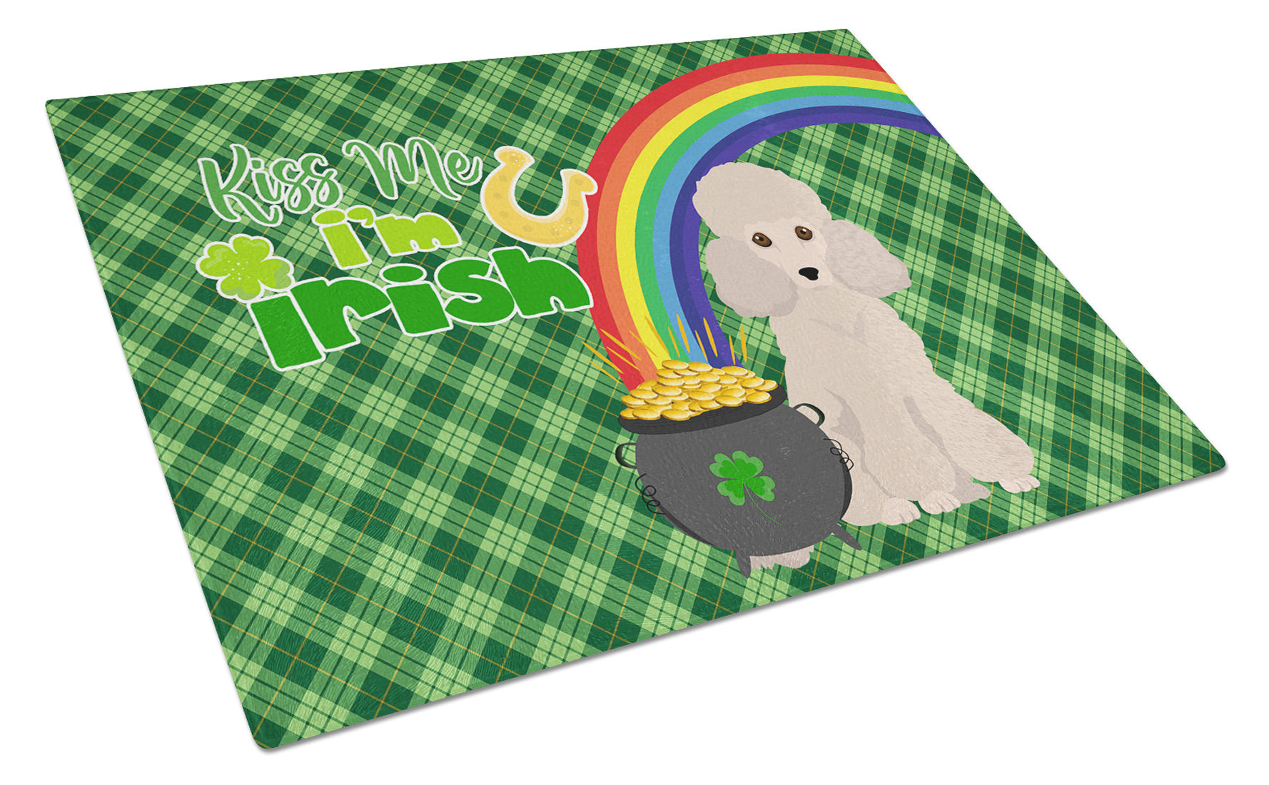 Toy Cream Poodle St. Patrick's Day Glass Cutting Board Decorative Tempered Glass Kitchen Cutting and Serving Board Large Size Chopping Board