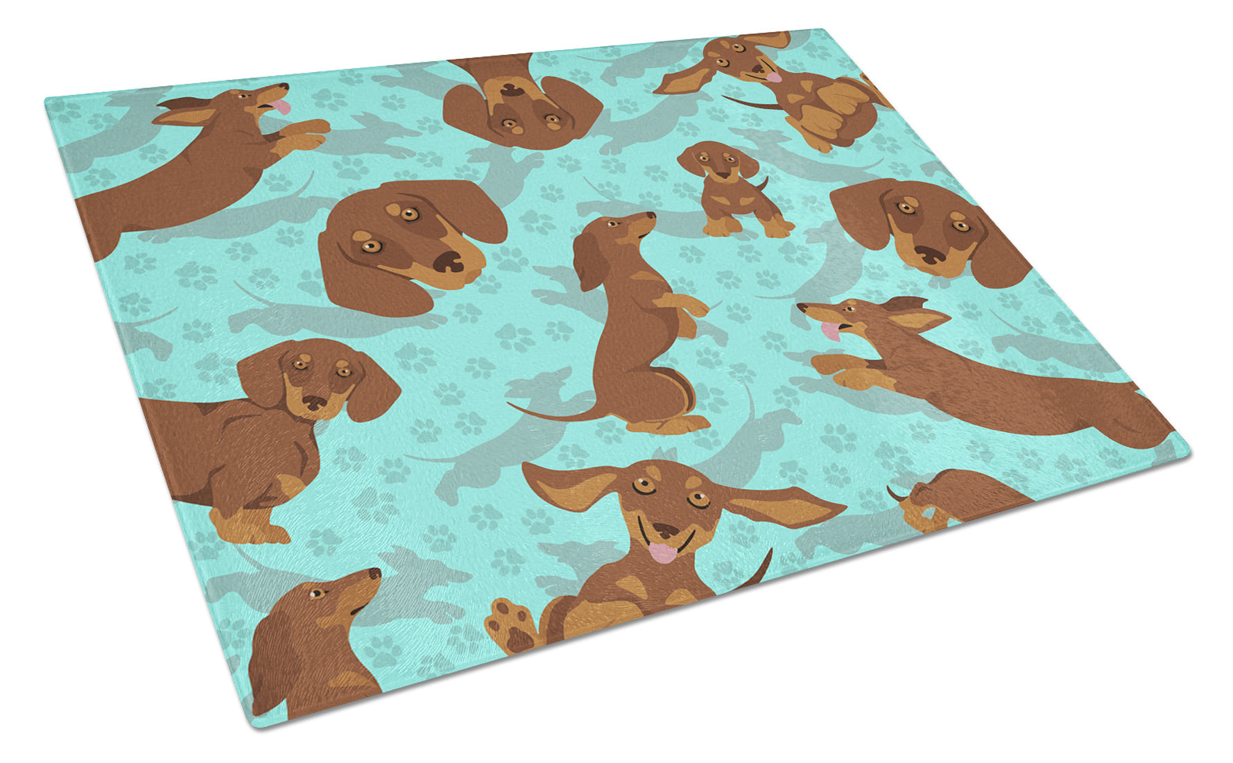 Chocolate and Tan Dachshund Glass Cutting Board Decorative Tempered Glass Kitchen Cutting and Serving Board Large Size Chopping Board