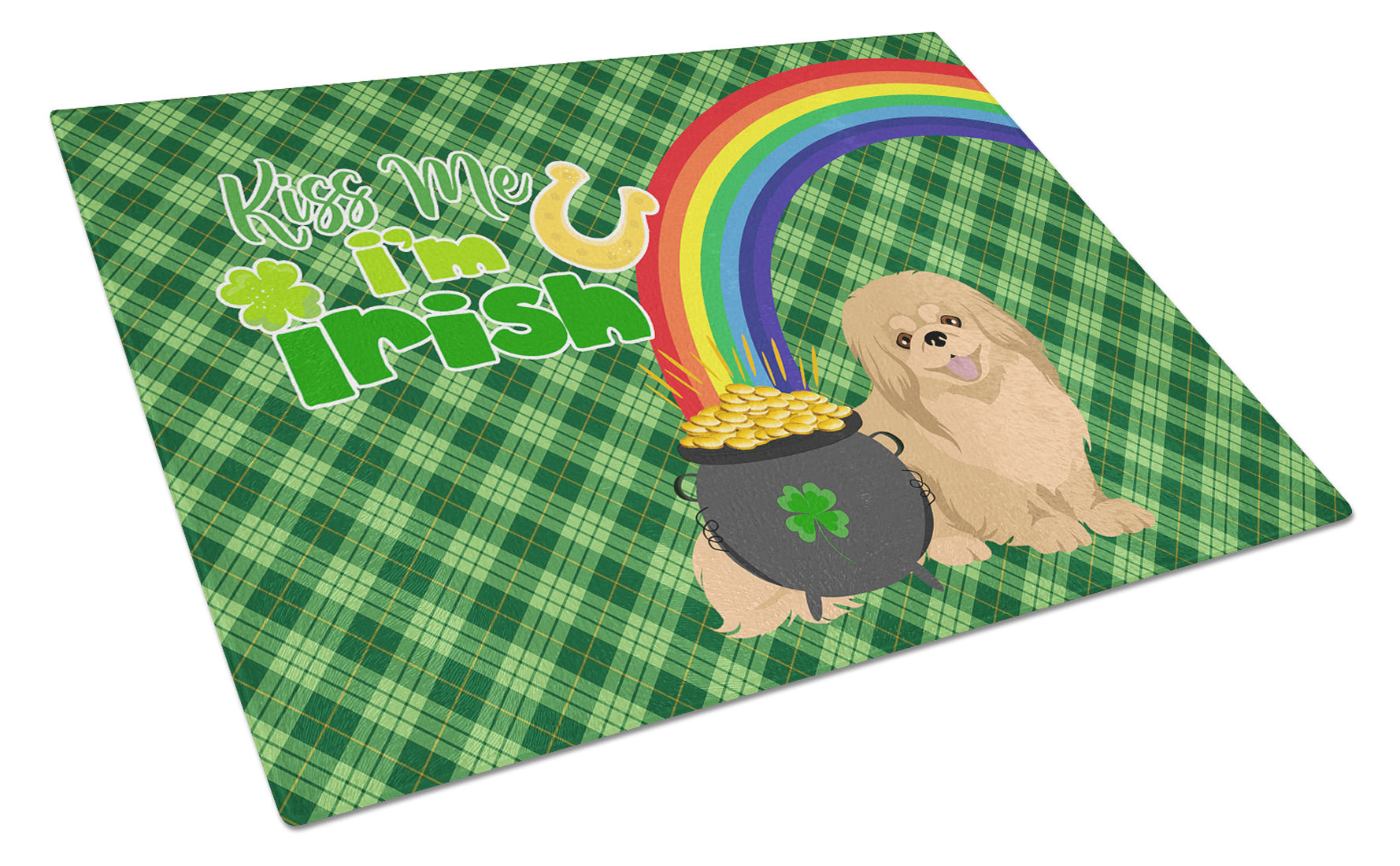 Gold Pekingese St. Patrick's Day Glass Cutting Board Decorative Tempered Glass Kitchen Cutting and Serving Board Large Size Chopping Board