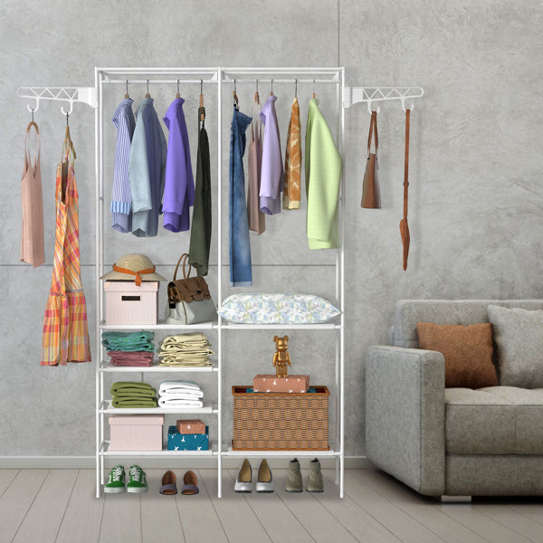 66.1x42.1x14.2in Perfect 4 layers of shelves Closet Organizing rack, weight capacity of the hanging rod and the fabric rack reaches up to 33lbs and 11lbs separately.(no shipments on weekends)