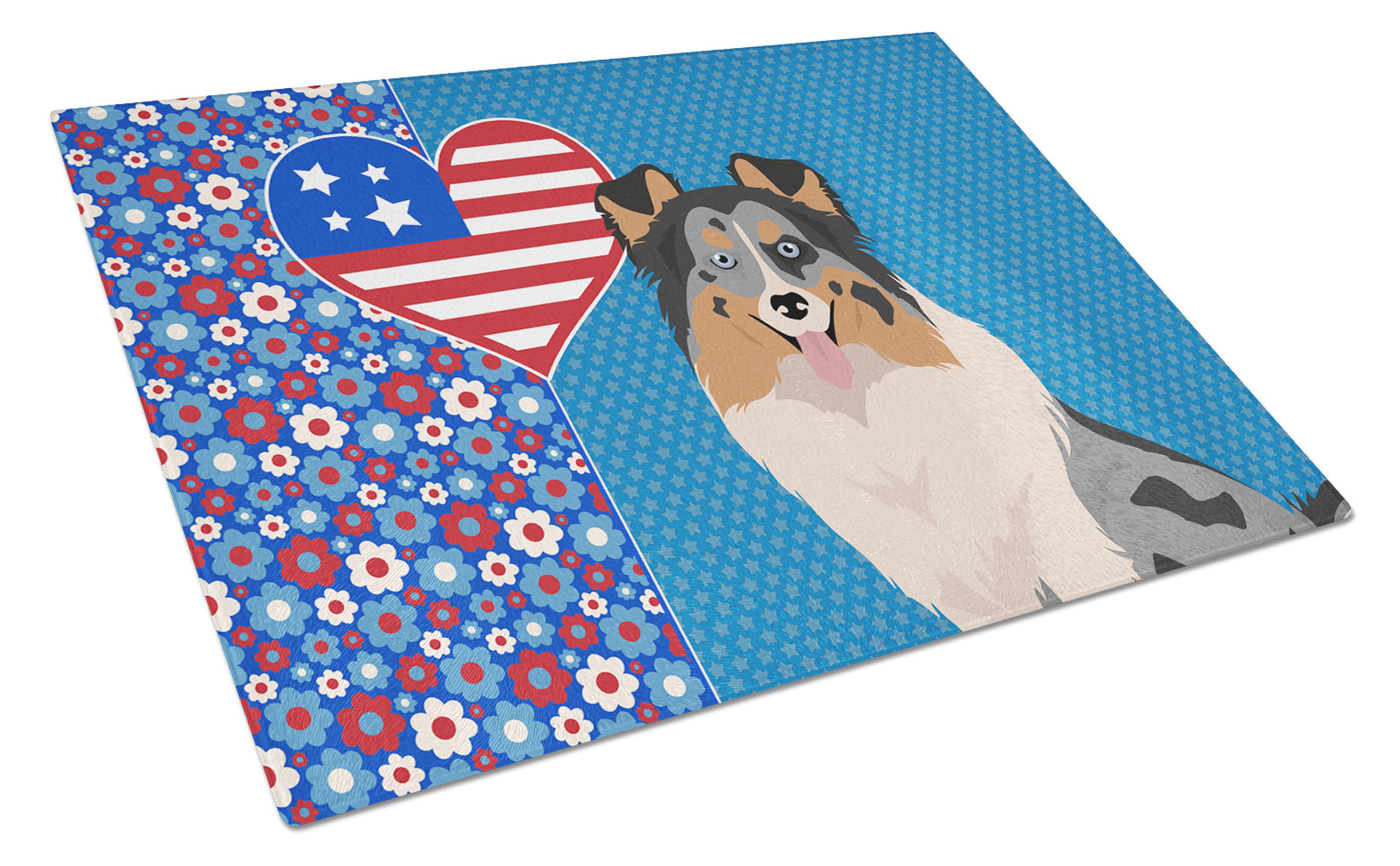 Blue Merle Sheltie USA American Glass Cutting Board Decorative Tempered Glass Kitchen Cutting and Serving Board Large Size Chopping Board