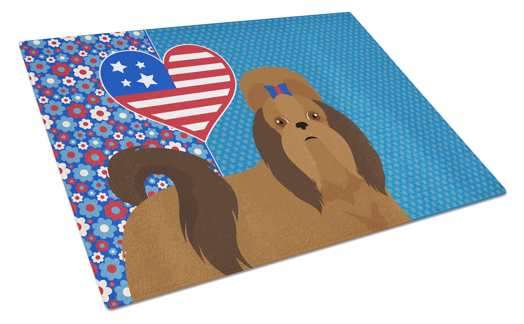 Red Shih Tzu USA American Glass Cutting Board Decorative Tempered Glass Kitchen Cutting and Serving Board Large Size Chopping Board