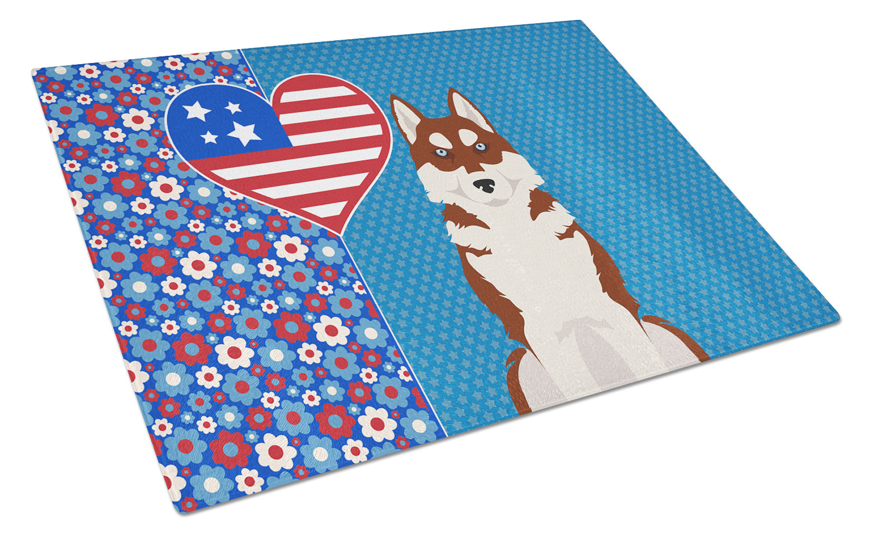 Red Siberian Husky USA American Glass Cutting Board Decorative Tempered Glass Kitchen Cutting and Serving Board Large Size Chopping Board