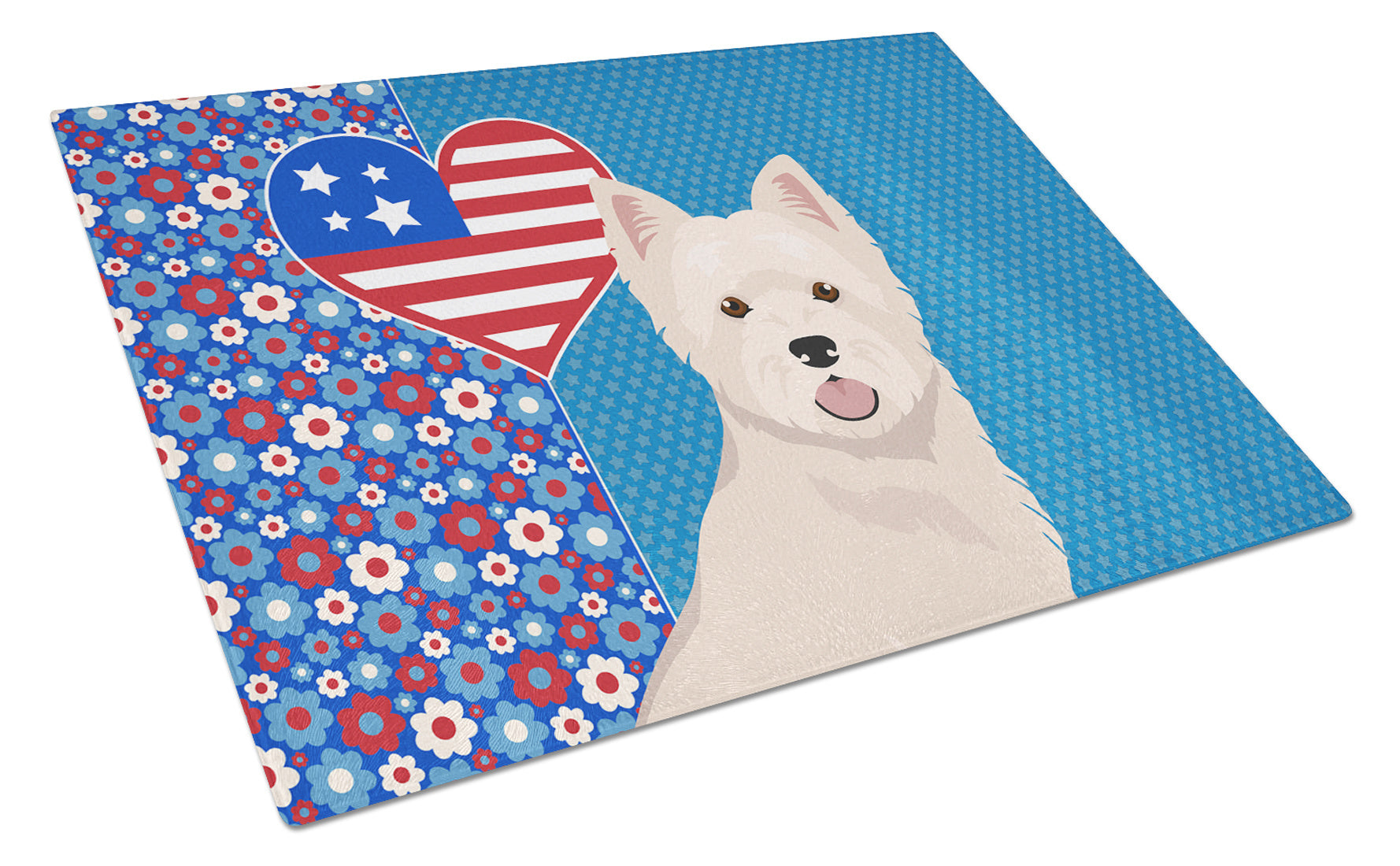 Westie West Highland White Terrier USA American Glass Cutting Board Decorative Tempered Glass Kitchen Cutting and Serving Board Large Size Chopping Board