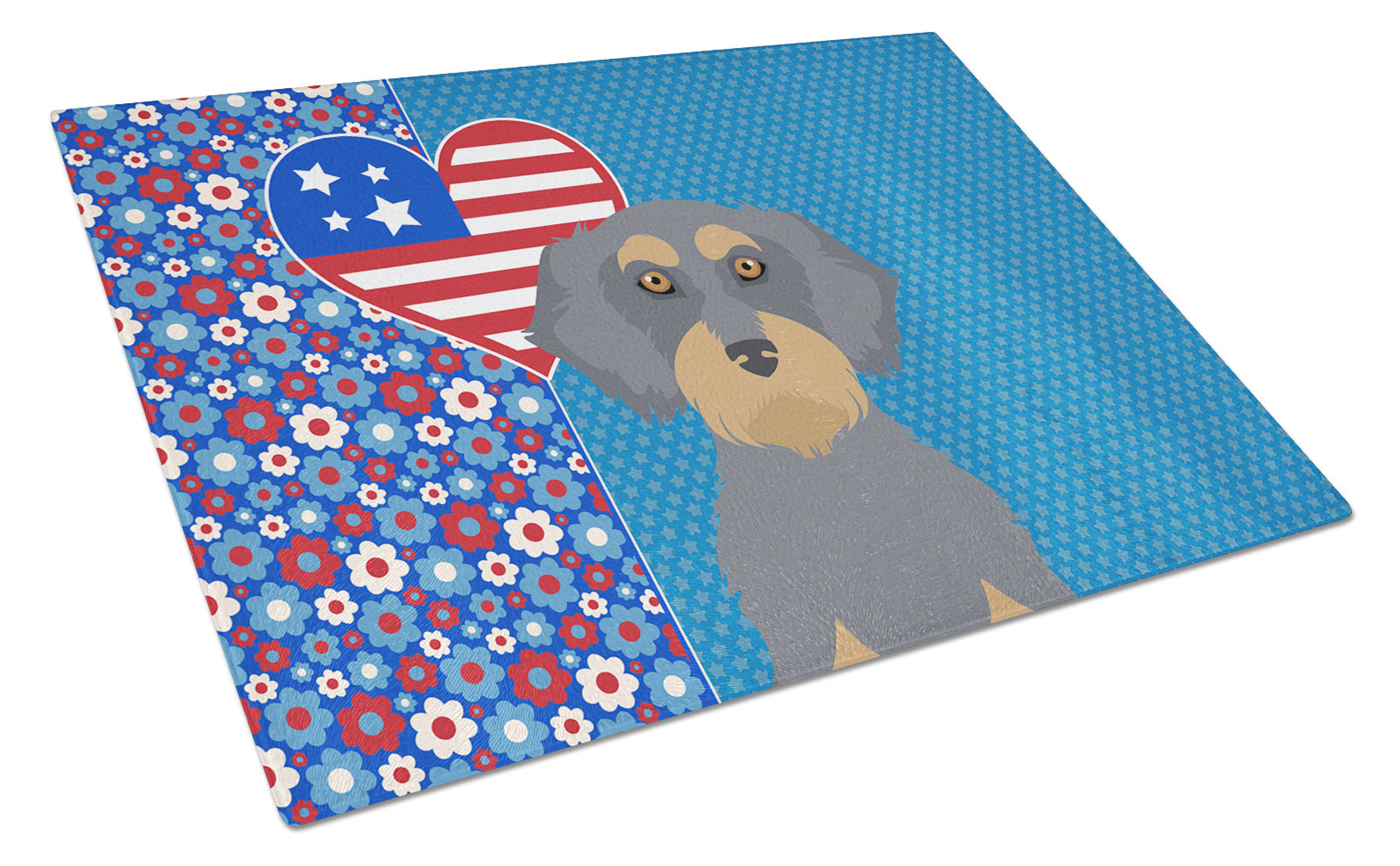 Wirehair Blue and Tan Dachshund USA American Glass Cutting Board Decorative Tempered Glass Kitchen Cutting and Serving Board Large Size Chopping Board