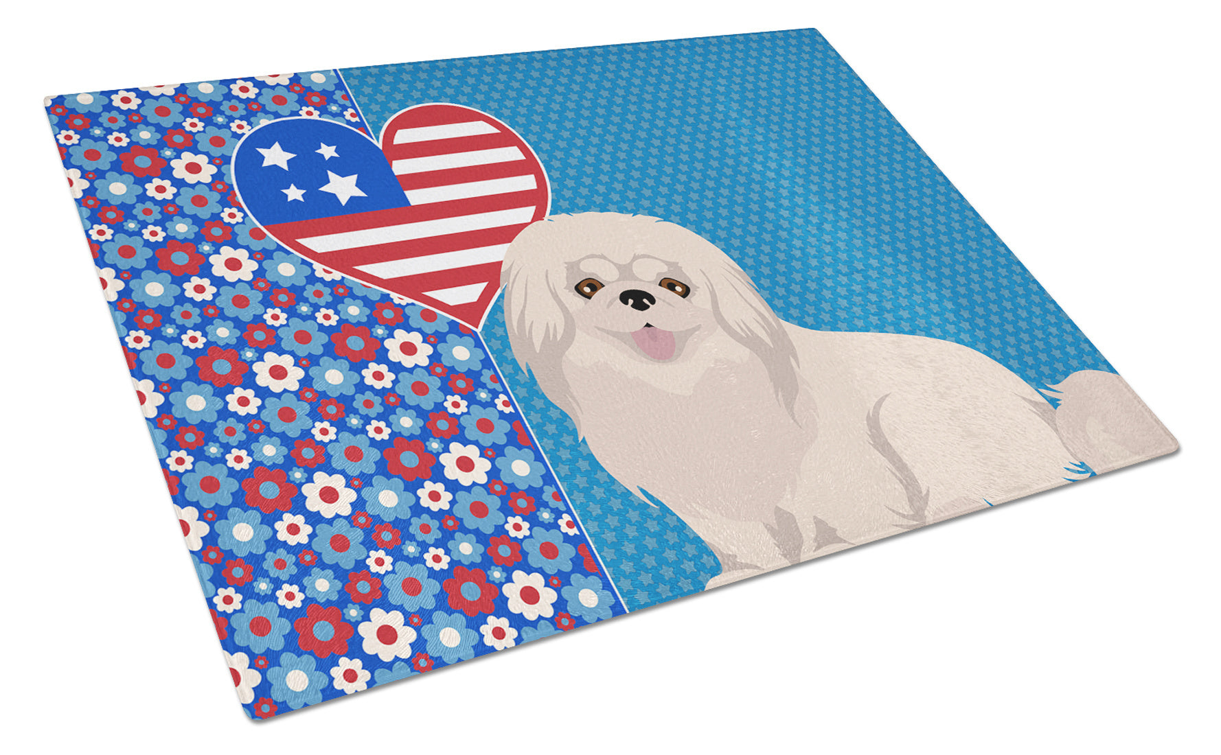 White Pekingese USA American Glass Cutting Board Decorative Tempered Glass Kitchen Cutting and Serving Board Large Size Chopping Board