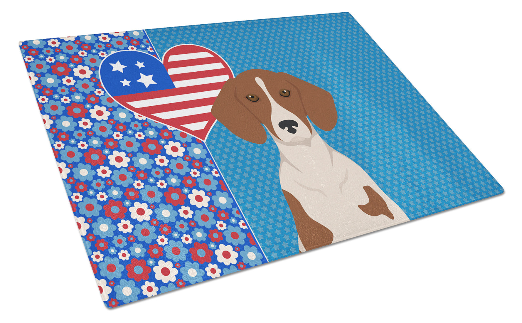 Red Piebald Dachshund USA American Glass Cutting Board Decorative Tempered Glass Kitchen Cutting and Serving Board Large Size Chopping Board