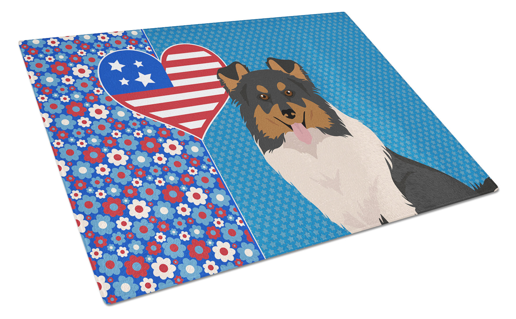 Tricolor Sheltie USA American Glass Cutting Board Decorative Tempered Glass Kitchen Cutting and Serving Board Large Size Chopping Board