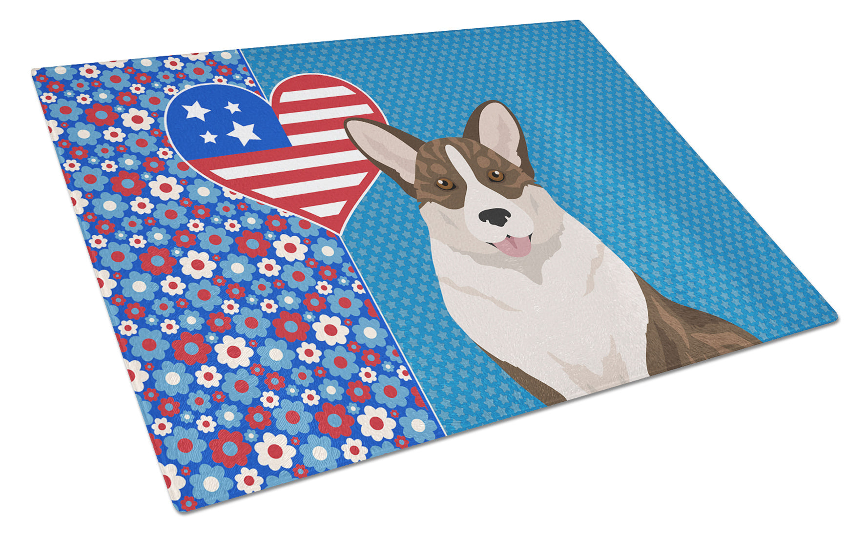 Brindle Cardigan Corgi USA American Glass Cutting Board Decorative Tempered Glass Kitchen Cutting and Serving Board Large Size Chopping Board