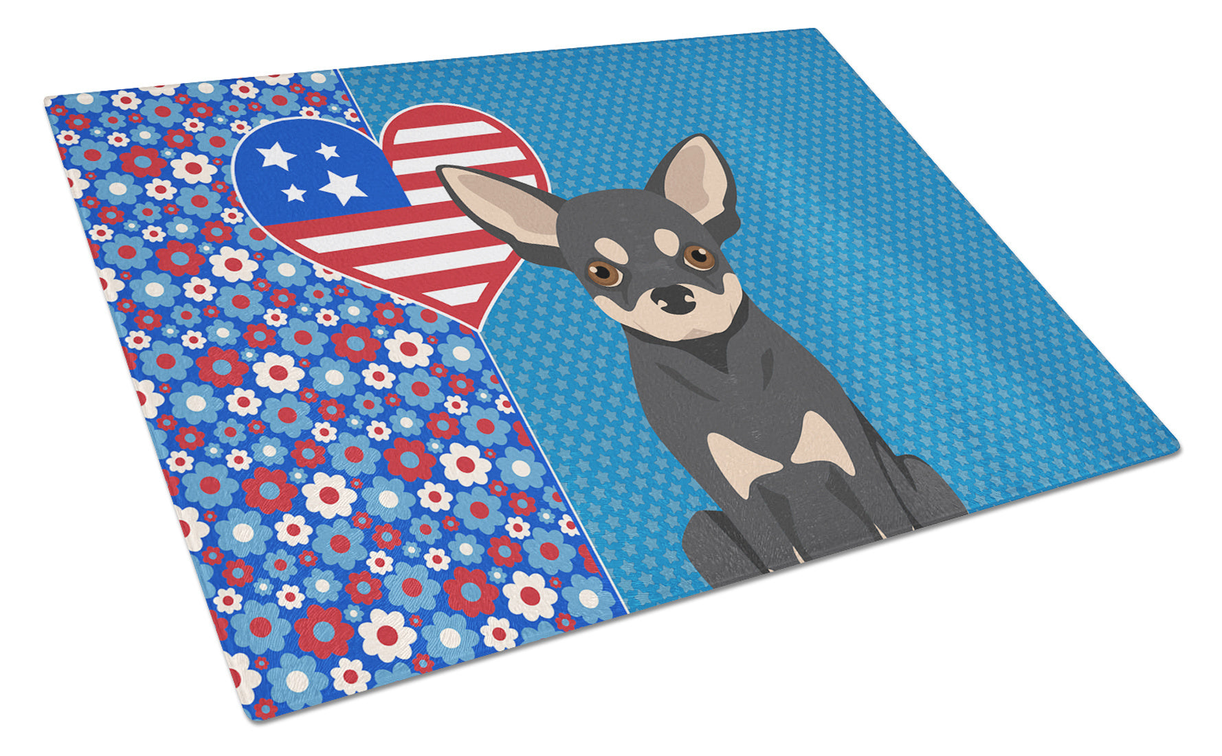 Black and Cream Chihuahua USA American Glass Cutting Board Decorative Tempered Glass Kitchen Cutting and Serving Board Large Size Chopping Board