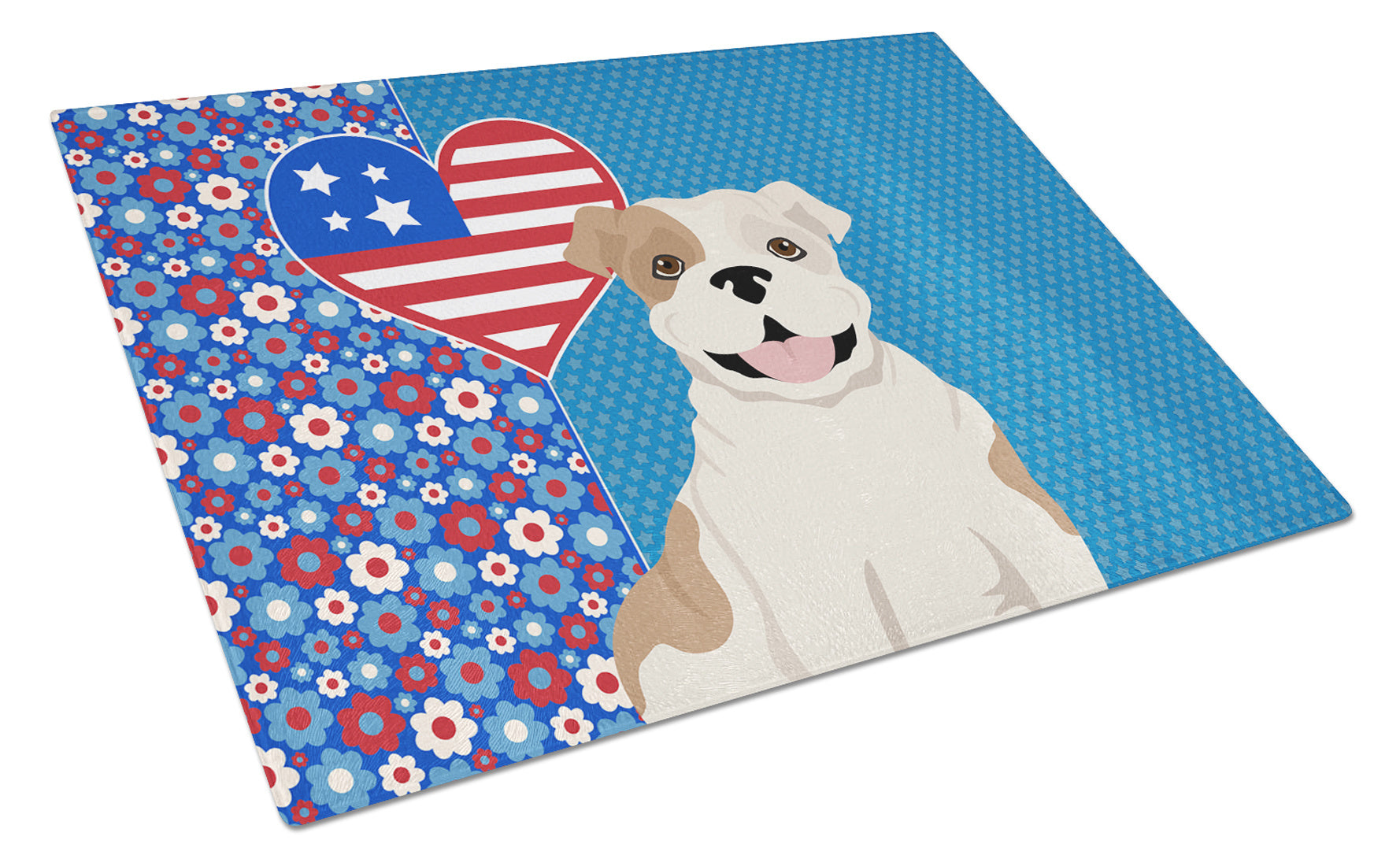 Piebald English Bulldog USA American Glass Cutting Board Decorative Tempered Glass Kitchen Cutting and Serving Board Large Size Chopping Board