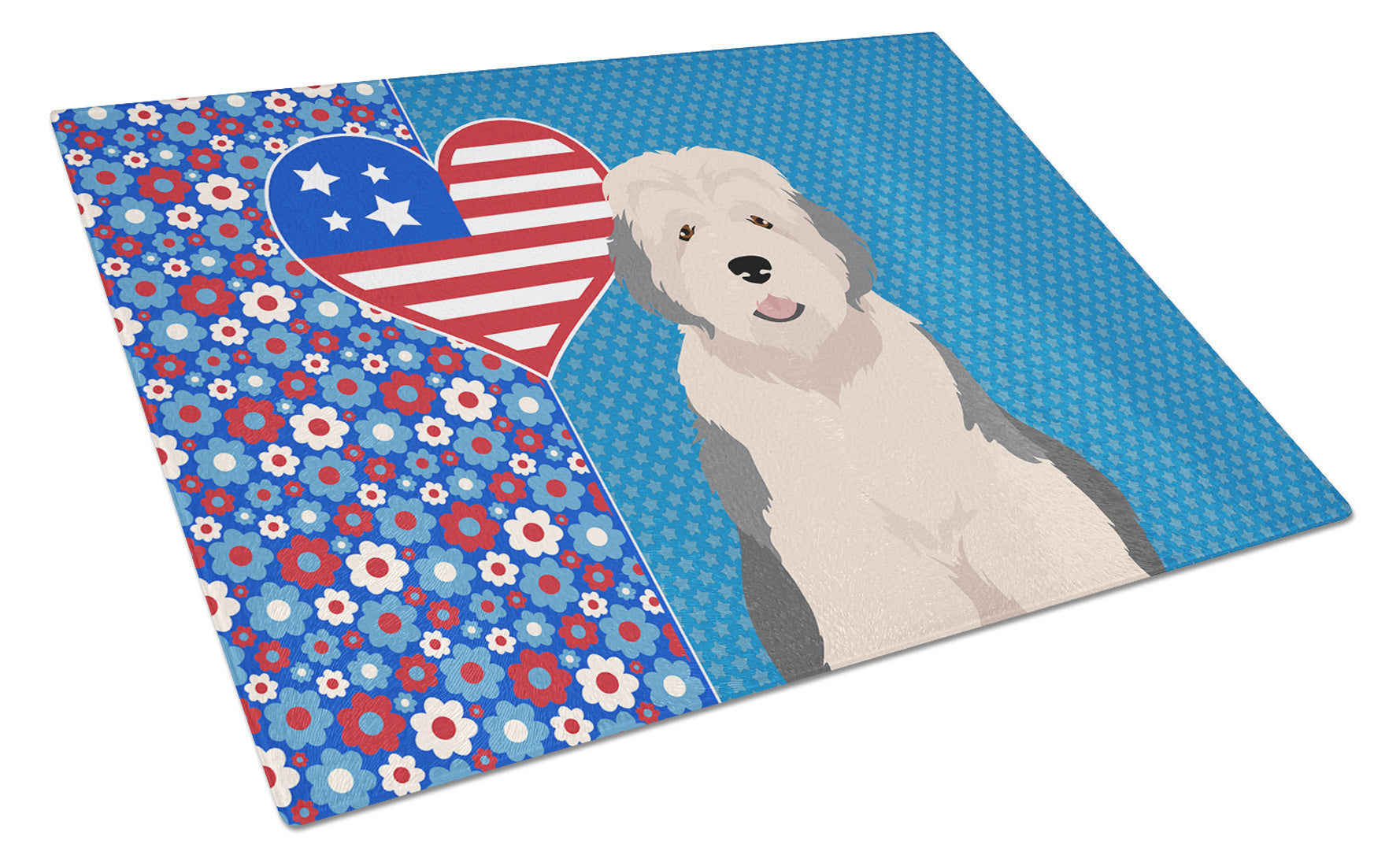 Old English Sheepdog USA American Glass Cutting Board Decorative Tempered Glass Kitchen Cutting and Serving Board Large Size Chopping Board