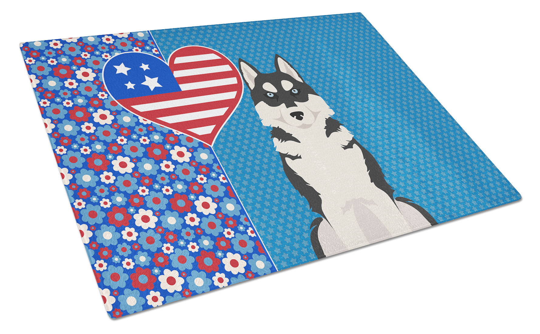 Black Siberian Husky USA American Glass Cutting Board Decorative Tempered Glass Kitchen Cutting and Serving Board Large Size Chopping Board