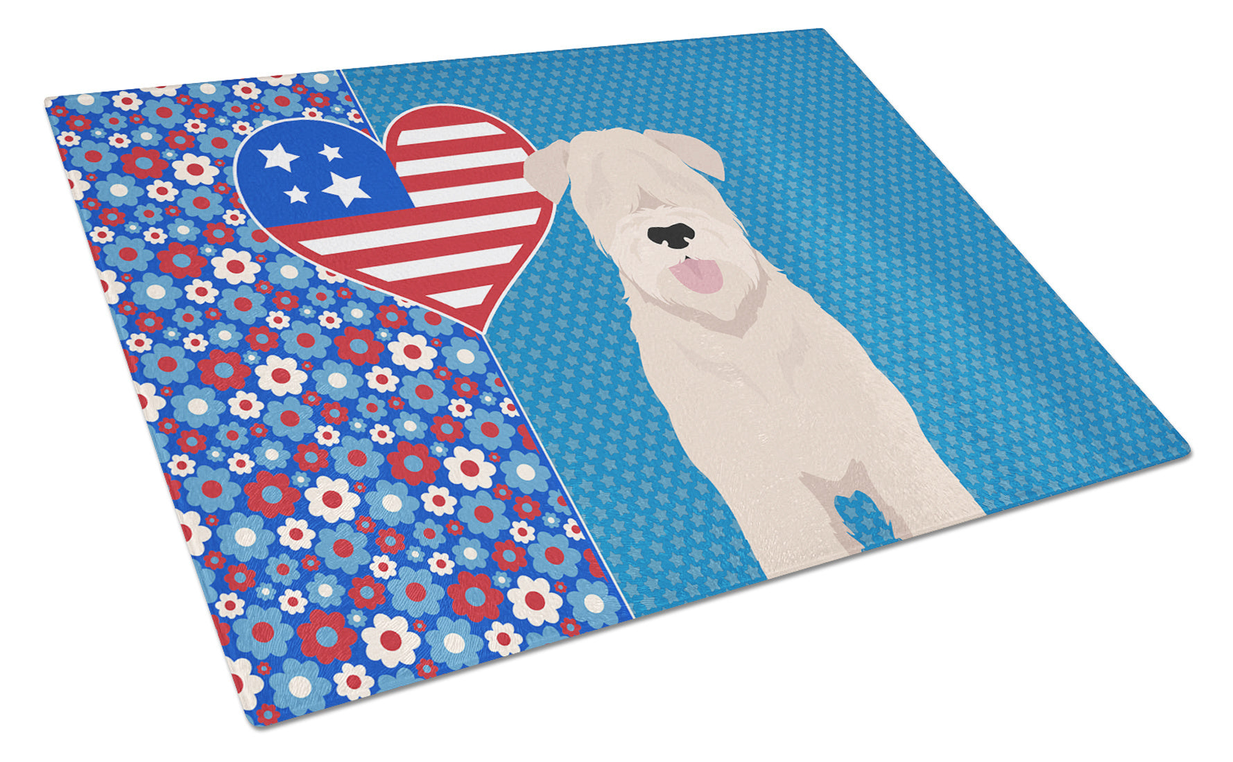 Soft Coated Wheaten Terrier USA American Glass Cutting Board Decorative Tempered Glass Kitchen Cutting and Serving Board Large Size Chopping Board