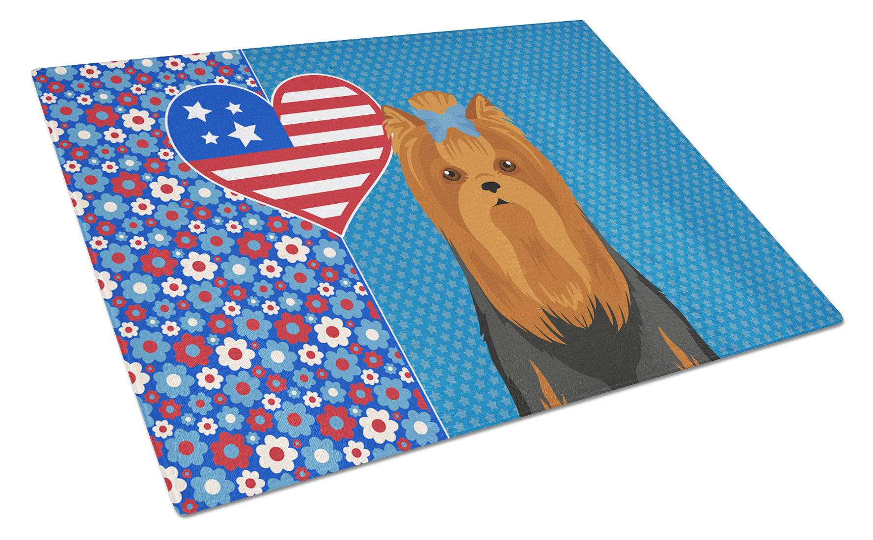 Black and Tan Full Coat Yorkshire Terrier USA American Glass Cutting Board Decorative Tempered Glass Kitchen Cutting and Serving Board Large Size Chopping Board