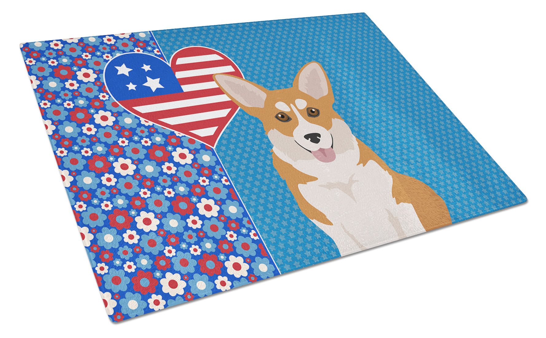 Red Pembroke Corgi USA American Glass Cutting Board Decorative Tempered Glass Kitchen Cutting and Serving Board Large Size Chopping Board