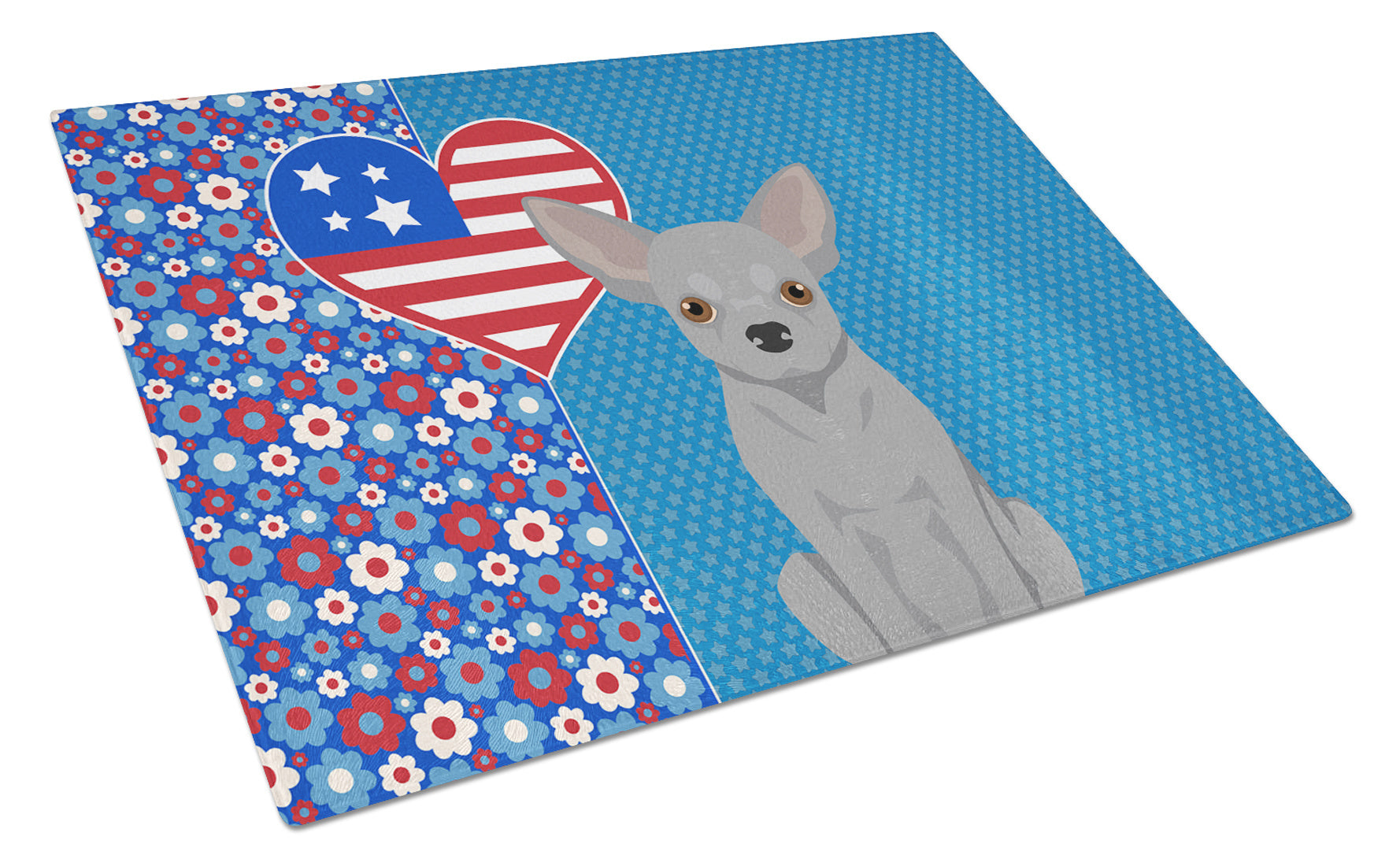 Silver Chihuahua USA American Glass Cutting Board Decorative Tempered Glass Kitchen Cutting and Serving Board Large Size Chopping Board