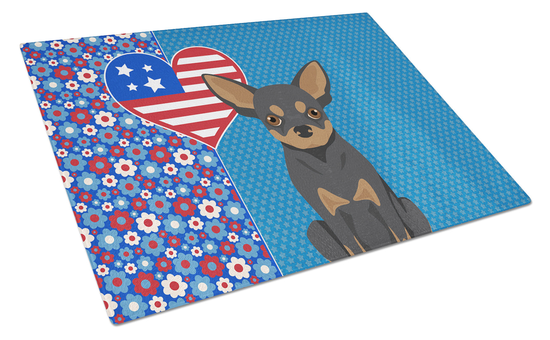 Black and Tan Chihuahua USA American Glass Cutting Board Decorative Tempered Glass Kitchen Cutting and Serving Board Large Size Chopping Board